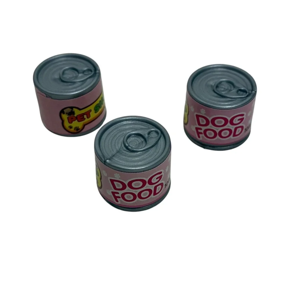 Miniature Toy Dog Food Cans Pink 3 Piece Set Dollhouse Decor